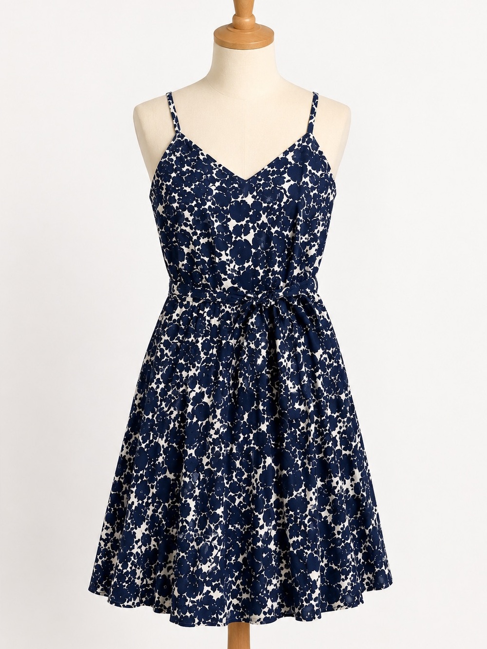 Brooks Brothers Navy White Floral Cotton Sundress Belted Size 14